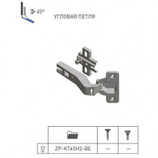 Петля GTV 45 градусов угловая с планкой Н-2, 45мм БЕЗ ДОВОДЧИКА(100)